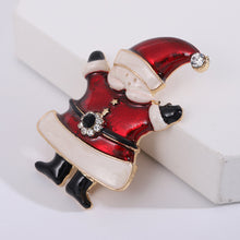 Load image into Gallery viewer, Fashion Cute Plated Gold Enamel Santa Brooch with Cubic Zirconia