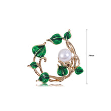 Load image into Gallery viewer, Fashion Temperament Plated Gold Enamel Green Leaf Imitation Pearl Brooch