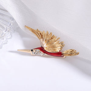 Fashion Simple Plated Gold Enamel Red Hummingbird Brooch with Cubic Zirconia