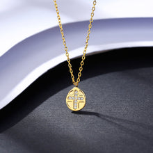 Load image into Gallery viewer, 925 Sterling Silver Plated Gold Simple Fashion Cross Geometric Pendant with Cubic Zirconia and Necklace