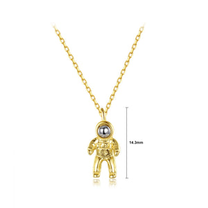925 Sterling Silver Plated Gold Creative Personality Astronaut Pendant with Imitation Pearls and Necklace