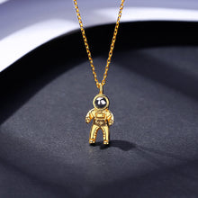 Load image into Gallery viewer, 925 Sterling Silver Plated Gold Creative Personality Astronaut Pendant with Imitation Pearls and Necklace