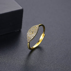 Simple Brilliant Plated Gold Geometric Adjustable Ring with Cubic Zirconia