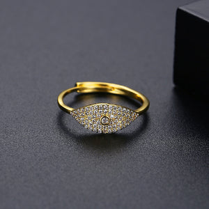 Simple Brilliant Plated Gold Geometric Adjustable Ring with Cubic Zirconia