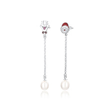 Load image into Gallery viewer, 925 Sterling Silver Simple Cute Santa Elk Tassel Freshwater Pearl Earrings