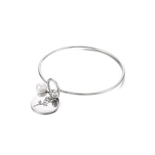 Load image into Gallery viewer, Simple and Elegant 316L Stainless Steel June Birthday Flower Bangle with Imitation Pearls