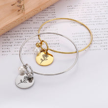 Load image into Gallery viewer, Simple and Elegant 316L Stainless Steel June Birthday Flower Bangle with Imitation Pearls