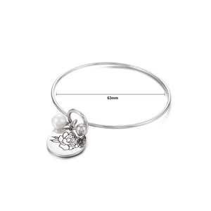Simple and Elegant 316L Stainless Steel July Birthday Flower Bangle with Imitation Pearls