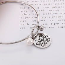 Load image into Gallery viewer, Simple and Elegant 316L Stainless Steel September Birthday Flower Bangle with Imitation Pearls