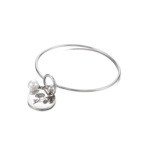 Simple and Elegant 316L Stainless Steel November Birthday Flower Bangle with Imitation Pearls