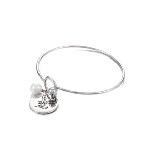 Simple and Elegant 316L Stainless Steel December Birthday Flower Bangle with Imitation Pearls