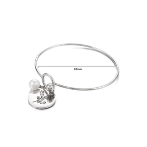 Simple and Elegant 316L Stainless Steel December Birthday Flower Bangle with Imitation Pearls