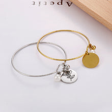 Load image into Gallery viewer, Simple and Elegant 316L Stainless Steel December Birthday Flower Bangle with Imitation Pearls