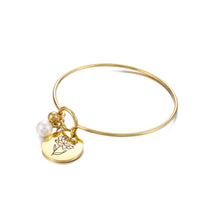 Load image into Gallery viewer, Simple and Elegant Plated Gold 316L Stainless Steel January Birthday Flower Bangle with Imitation Pearls