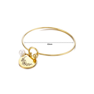 Simple and Elegant Plated Gold 316L Stainless Steel March Birthday Flower Bangle with Imitation Pearls