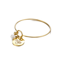 Load image into Gallery viewer, Simple and Elegant Plated Gold 316L Stainless Steel April Birthday Flower Bangle with Imitation Pearls