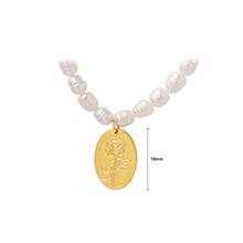 Load image into Gallery viewer, Fashion Elegant Plated Gold 316L Stainless Steel Rose Geometric Oval Pendant with Imitation Pearl Beaded Necklace