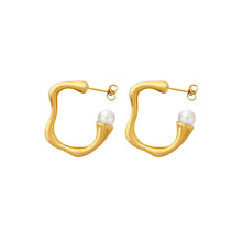 Load image into Gallery viewer, Simple Personality Plated Gold 316L Stainless Steel Irregular C-Shape Geometric Stud Earrings with Imitation Pearls