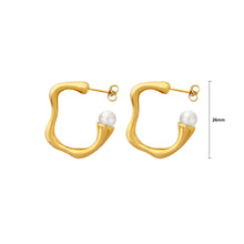 Load image into Gallery viewer, Simple Personality Plated Gold 316L Stainless Steel Irregular C-Shape Geometric Stud Earrings with Imitation Pearls
