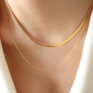 Simple Fashion Plated Gold 316L Stainless Steel Chain Double Layer Necklace