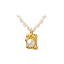 Load image into Gallery viewer, Fashion Elegant Plated Gold 316L Stainless Steel Irregular Geometric Square Imitation Pearl Pendant with Beaded Necklace