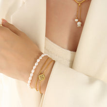 Load image into Gallery viewer, Fashion Elegant Plated Gold 316L Stainless Steel Geometric Round Double Layer Imitation Pearl Bracelet