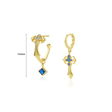 Load image into Gallery viewer, 925 Sterling Silver Plated Gold Fashion Personality Asymmetric Cross Geometric Earrings with Cubic Zirconia