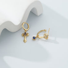 Load image into Gallery viewer, 925 Sterling Silver Plated Gold Fashion Personality Asymmetric Cross Geometric Earrings with Cubic Zirconia
