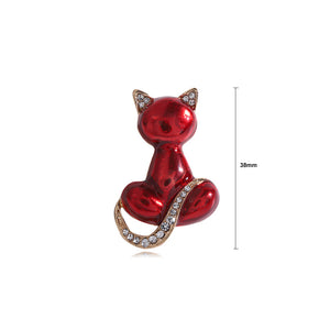 Simple Lovely Plated Gold Enamel Red Cat Brooch with Cubic Zirconia