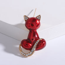 Load image into Gallery viewer, Simple Lovely Plated Gold Enamel Red Cat Brooch with Cubic Zirconia