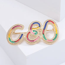 Load image into Gallery viewer, Fashion Temperament Plated Gold Enamel Colored English Alphabet Brooch