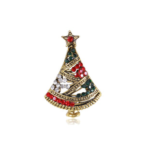 Fashion Cute Plated Gold Christmas Tree Brooch with Cubic Zirconia