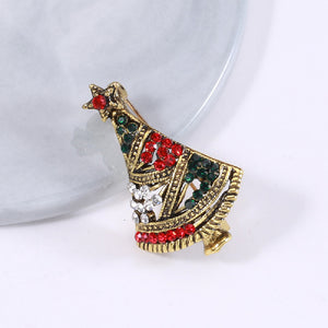 Fashion Cute Plated Gold Christmas Tree Brooch with Cubic Zirconia