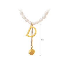 Load image into Gallery viewer, Simple Fashion Plated Gold 316L Stainless Steel English Alphabet D Tassel Square Pendant with Imitation Pearl Necklace