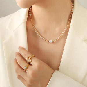 Fashion Simple Plated Gold 316L Stainless Steel Beaded Irregular Imitation Pearl Necklace