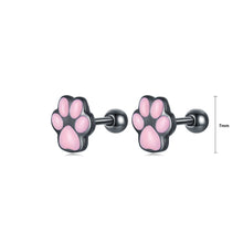 Load image into Gallery viewer, 925 Sterling Silver Sweet and Cute Enamel Cat&#39;s Paw Print Stud Earrings