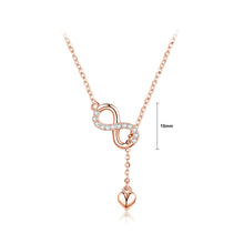 Load image into Gallery viewer, 925 Sterling Silver Plated Rose Gold Fashion Infinity Symbol Heart Tassel Pendant with Cubic Zirconia and Necklace