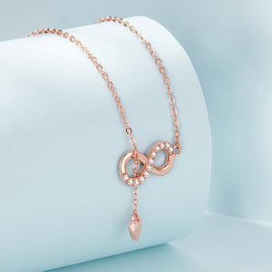 925 Sterling Silver Plated Rose Gold Fashion Infinity Symbol Heart Tassel Pendant with Cubic Zirconia and Necklace
