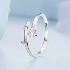 925 Sterling Silver Cute Sweet Cat Shape Adjustable Open Ring