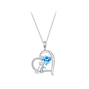 925 Sterling Silver Fashion Cute Cat Heart Pendant with Cubic Zirconia and Necklace