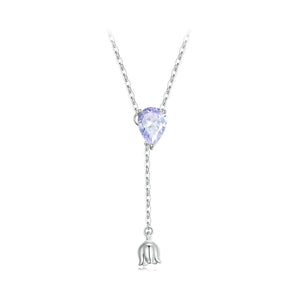 925 Sterling Silver Elegant Lily Of The Valley Tassel Water Drop Pendant with Cubic Zirconia and Necklace