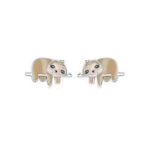 925 Sterling Silver Simple Cute Enamel Sloth Stud Earrings