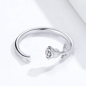 925 Sterling Silver Simple Temperament Rose Geometric Adjustable Open Ring