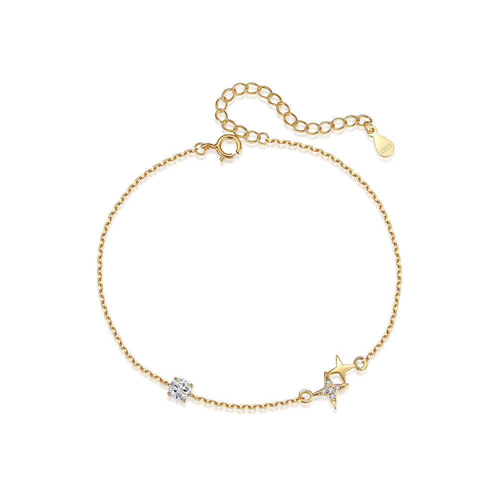925 Sterling Silver Plated Gold Simple Fashion Cross Bracelet with Cubic Zirconia