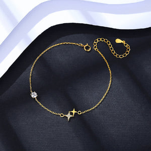 925 Sterling Silver Plated Gold Simple Fashion Cross Bracelet with Cubic Zirconia