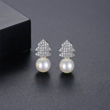 Load image into Gallery viewer, Fashion Simple Christmas Tree White Imitation Pearl Stud Earrings with Cubic Zirconia
