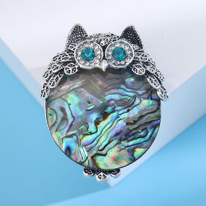 Fashion Cute Owl Colorful Shell Brooch with Cubic Zirconia