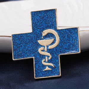 Personalized Fashion Plated Gold Snake Cup Pattern Blue Cross Brooch