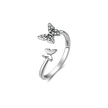 Load image into Gallery viewer, 925 Sterling Silver Fashion Temperament Double Butterfly Adjustable Open Ring with Cubic Zirconia