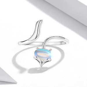 925 Sterling Silver Fashion Cute Fox Moonstone Adjustable Open Ring